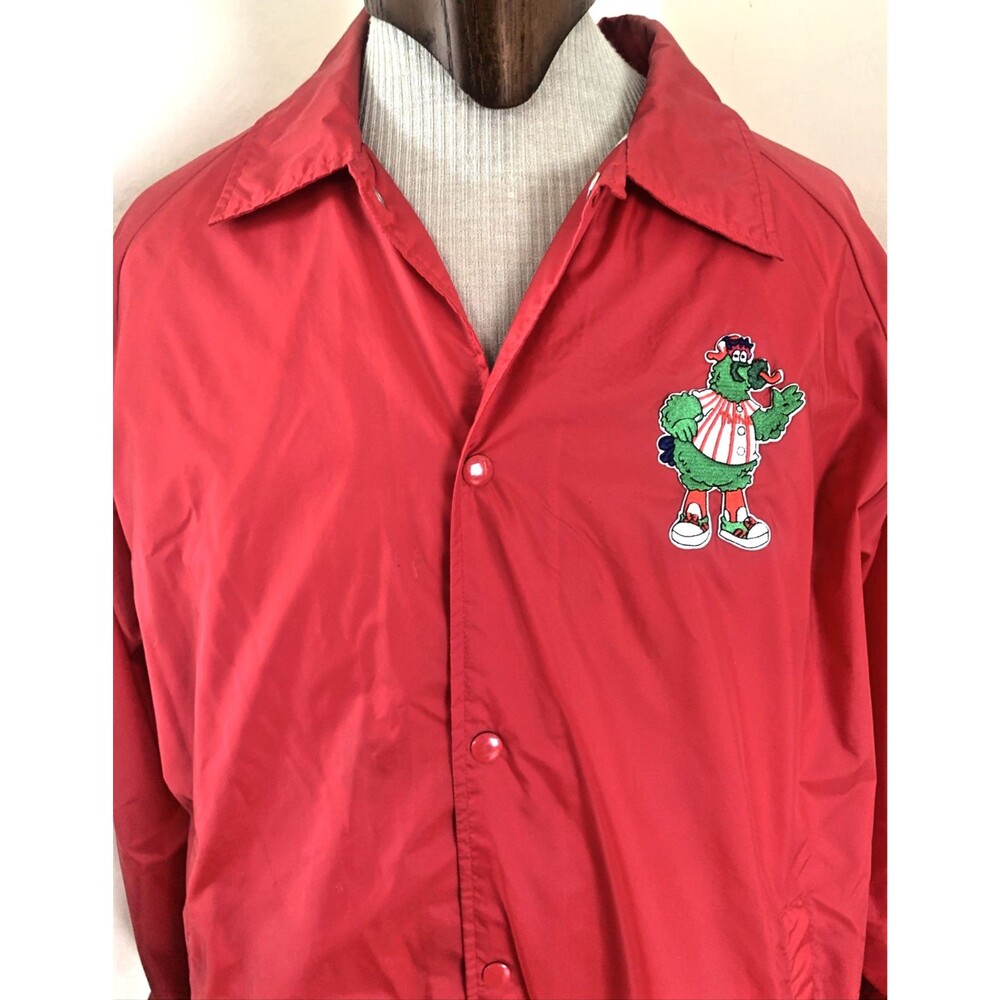 Phillie Phanatic JERZEES Red Coach's Windbreaker  Jacket Mens Sz Large Upcycled